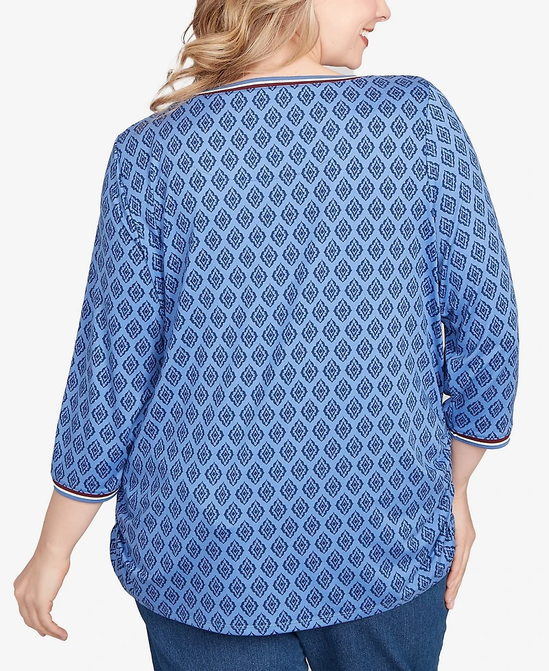 Ruby Rd. Plus Stripe Tipped Monotone Textured Top