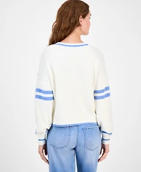 Freshman Juniors' V-Neck Varsity Stripe Sweater