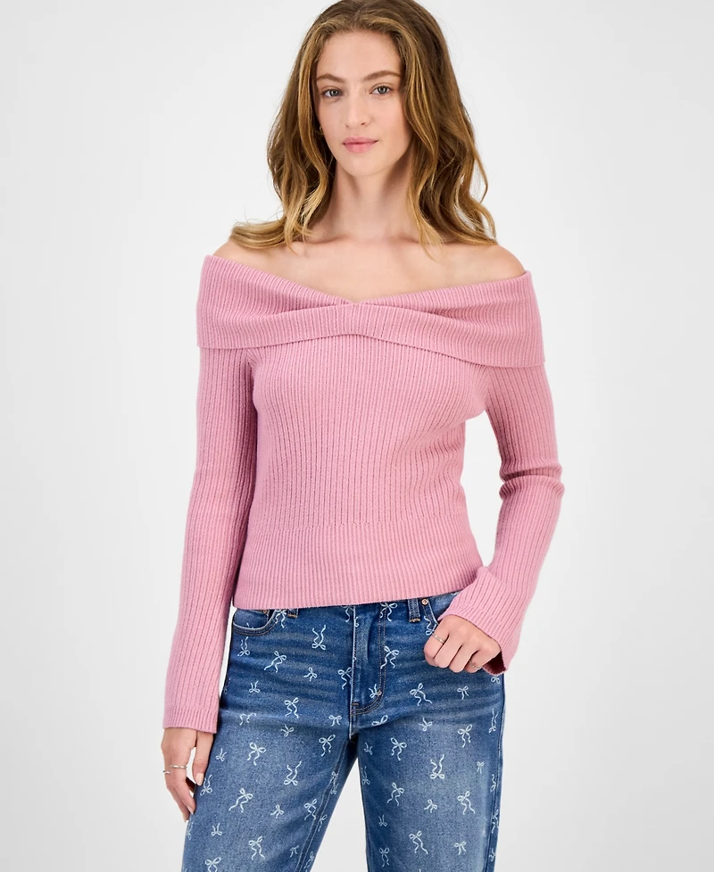 Hooked Up by Iot Juniors' Off-The-Shoulder Sweater