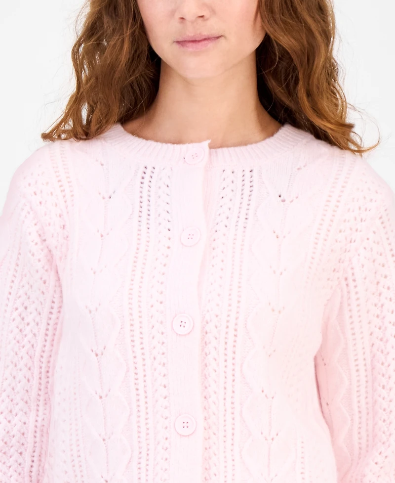 Hippie Rose Juniors' Cable-Knit Button-Front Lady Cardigan