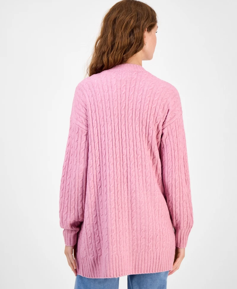 Hippie Rose Juniors' Open-Front Long-Sleeve Midi Cardigan