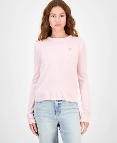 Just Polly Juniors' Embroidered Novelty Crewneck Sweater