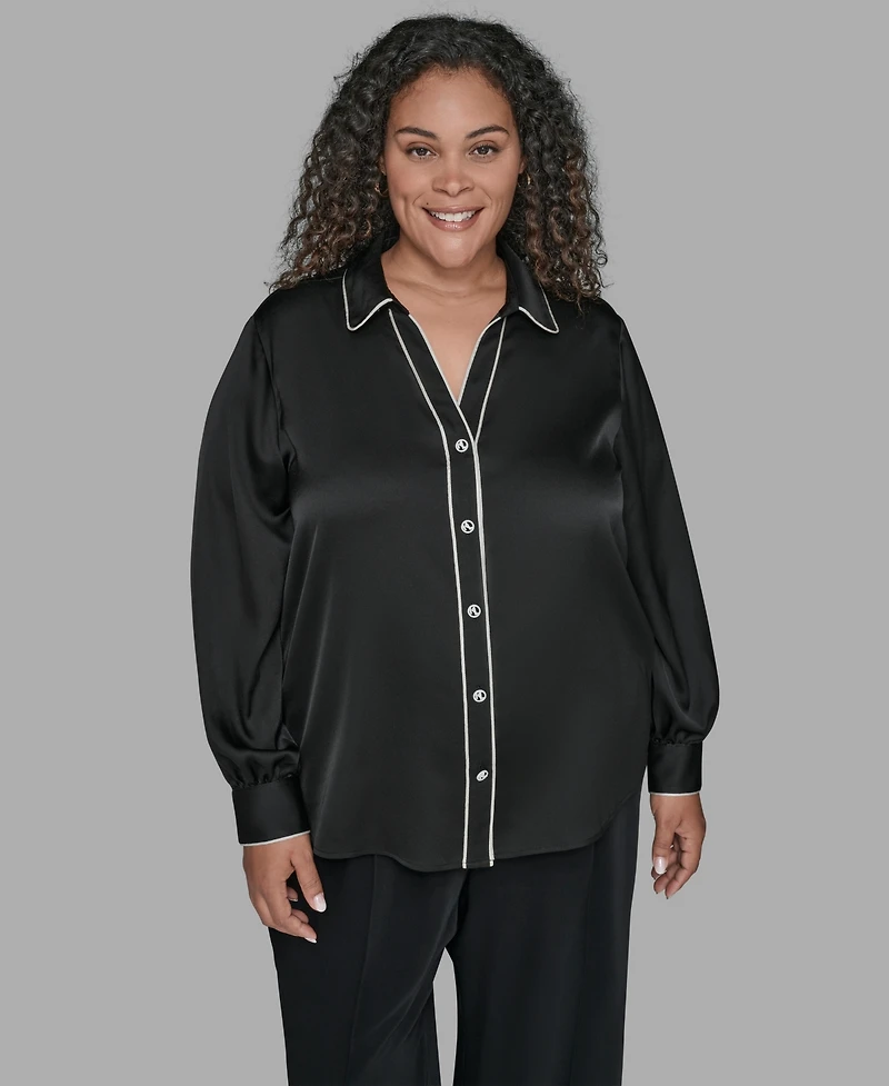 Karl Lagerfield Paris Plus Contrast Placket Long Sleeves Blouse