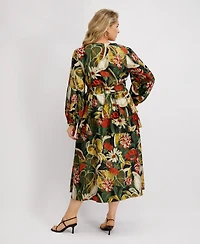 Siena Plus Long-Sleeve Tiered Satin Maxi Dress