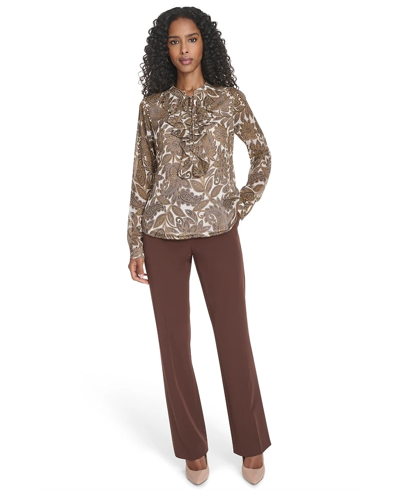 Tommy Hilfiger Women's Paisley Ruffle Long Sleeve Blouse
