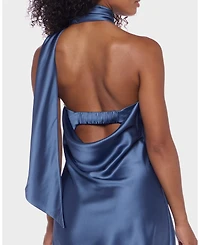 Alex & Sophia Juniors' Scarf-Neck One-Shoulder Satin Bodycon Dress