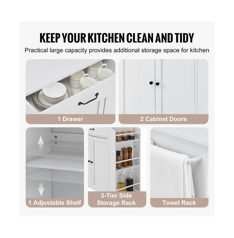 Slickblue Mobile Kitchen Island with Charging Station, Storage Cabinet, and Locking Wheels