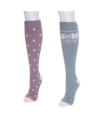 Muk Luks Women's 2 Pack Tall Compression Cozy Sock