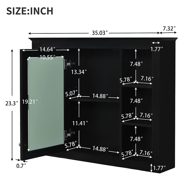 Casainc 35" x 27.5" Wall Mounted Bathroom Medicine Cabinet with Mirror and 6 Open Shelves (No Vanity)