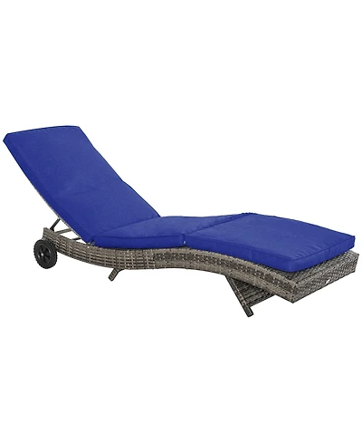 Flynama Chaise Lounge Pool Chair, Outdoor Pe Rattan Cushioned Patio Sun Lounger w/ 5-Level Adjustable Backrest & Wheels for Easy Movement, Wicker