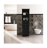 Basicwise Tall Freestanding Storage Organizer Linen Tower, Vanity Closet, Bathroom Cabinet with 2 Open shelves, 3 Drawers, and a White