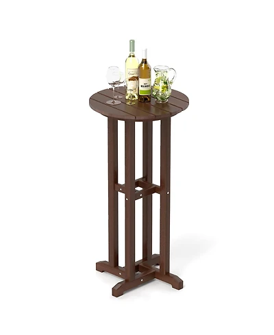Gymax 21.5'' Round Bar Table Patio Hdpe Bar Height Dining Table w/ Slatted Tabletop