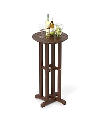 Gymax 21.5'' Round Bar Table Patio Hdpe Bar Height Dining Table w/ Slatted Tabletop