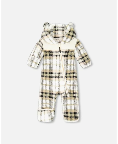 Deux par Baby Boy Mid-Season Plush One Piece Outerwear Black and Beige Plaid 