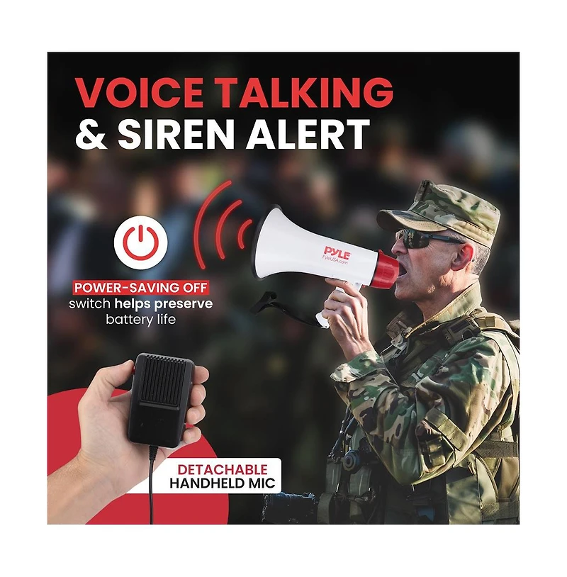 Pyle Bluetooth Megaphone - Pa Megaphone Speaker with Wired Microphone, Siren Alarm Mode, MP3/Usb/Sd Readers
