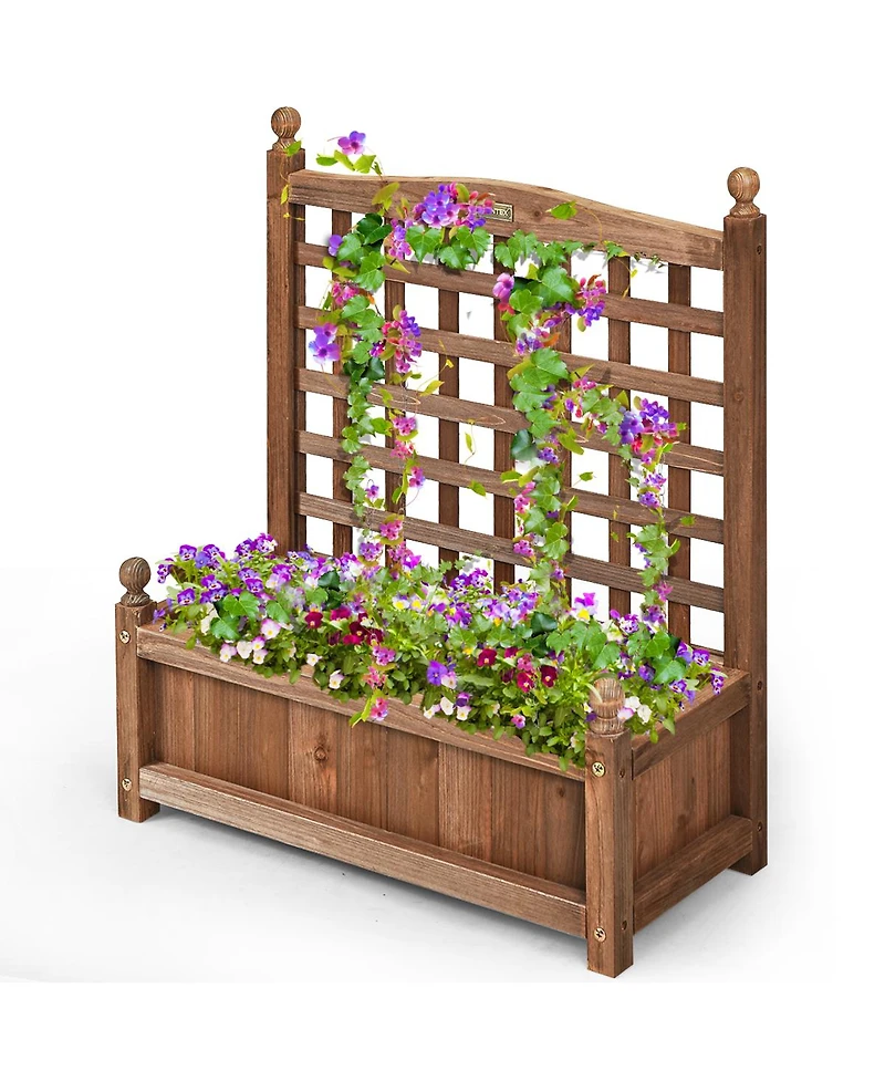 Costway Solid Wood Planter Box with Trellis Weather-Resistant Outdoor 25''x11''x30''