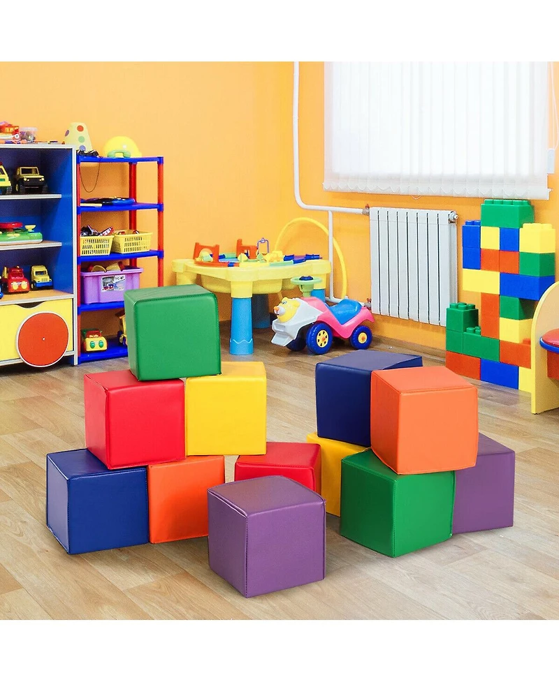 Gymax 12-Piece 8'' Pu Foam Big Building Blocks Colorful Soft Blocks Play Set For Kids