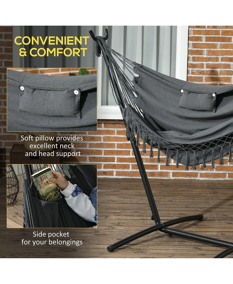 Outsunny Hammock Chair with Stand and Headrest Dark Gray