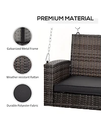 Flynama 2 Person Wicker Hanging Swing Bench, Front Porch Swing Outdoor Chair with Cushions 550 lbs. Weight Capacity for Backyard, Garden, Grey
