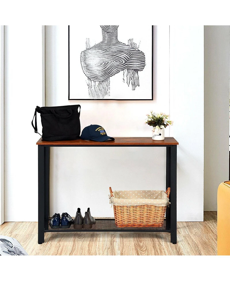 Volenca Wood Console Sofa Table with Adjustable Feet and Storage Shelf