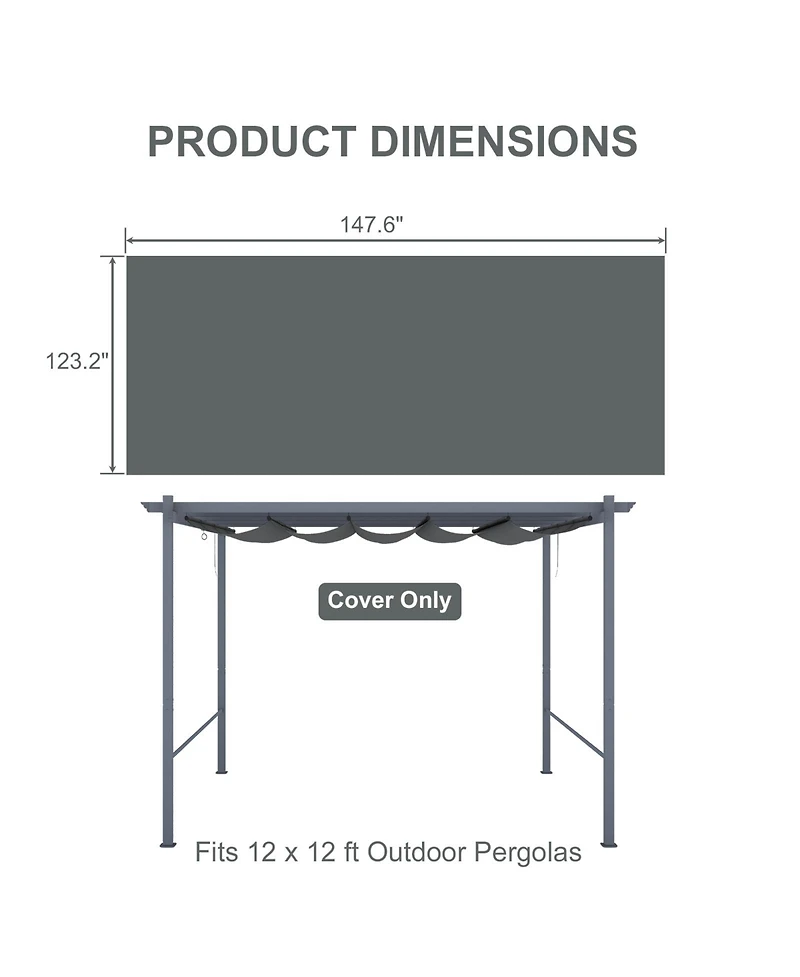 Aoodor 12x12FT Pergola Replacement Canopy- Retractable Sun Shade Cover with Water-Resistant & Upf 50+ Uv Blocking for Outdoor Patio, Brown/Gray