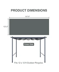 Aoodor 12x12FT Pergola Replacement Canopy- Retractable Sun Shade Cover with Water-Resistant & Upf 50+ Uv Blocking for Outdoor Patio, Brown/Gray