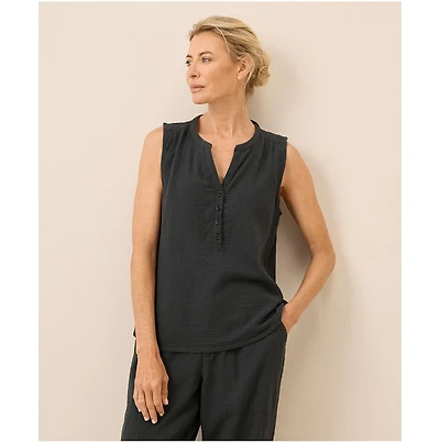 Pact Women's Organic Cotton Coastal Double Gauze Henley Tank