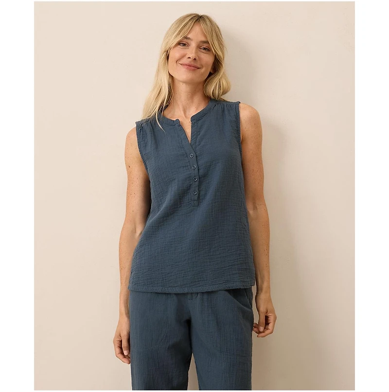 Pact Women's Organic Cotton Coastal Double Gauze Henley Tank