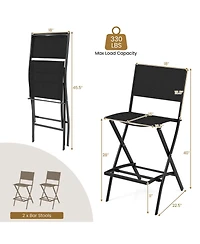 Costway Set of 2 Outdoor Bar Chair Folding Bar Height Stool with Metal Frame