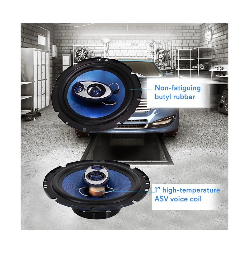 Pyle 6.5" Three-Way Sound Speaker System 180W Rms 360W Power Handling 4 Ohm Impedance for Car Audio PL63BL Blue