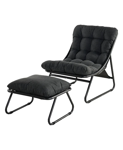 Mondawe 2-Piece All-Iron Removable Lounge Chair Set With Cushions & Footrest,Breathable Mesh Chair