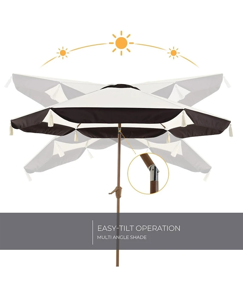 Mondawe 150cm All-Iron Tassel Sun Umbrella W/ Crank&Adjust Angle,Uv-Resistant Multifunctional Canopy