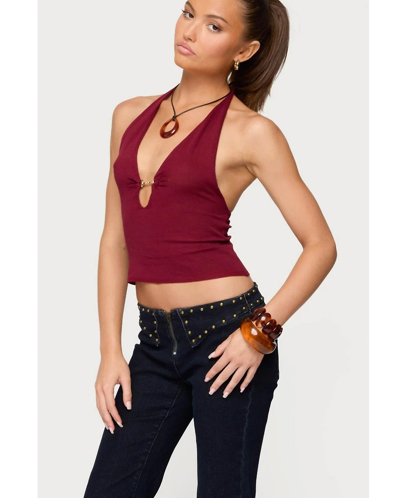 Edikted Women's Missie Knitted Plunge Neck Halter Top