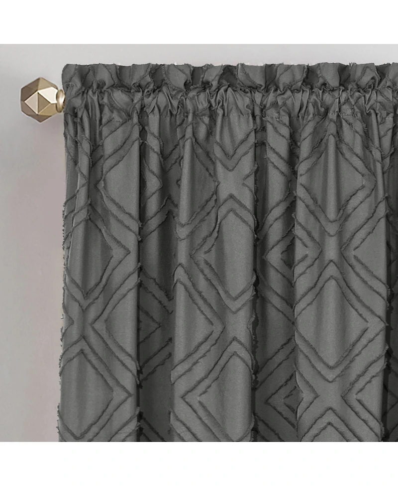 Kate Aurora Contemporary Geometric Shabby Diamond Clipped Rod Pocket Single Window Curtain Panel