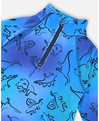 Deux par Big Boys Two-Piece Thermal Underwear Set Blue Gradient Dinosaur Print