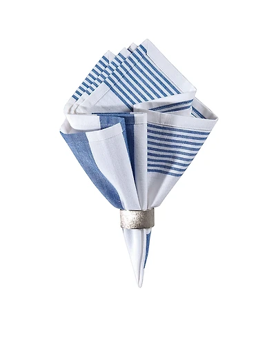18" x 18" Blue & White Cotton Reversible 4th of July Patriotic Woven Reversible Napkin Set of 6