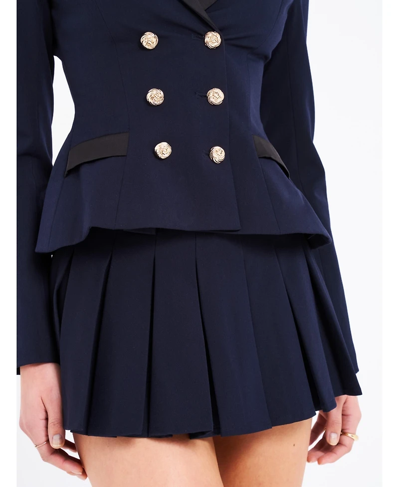 Miss Circle Women's Nasya Navy Blue Pleated Mini Skort