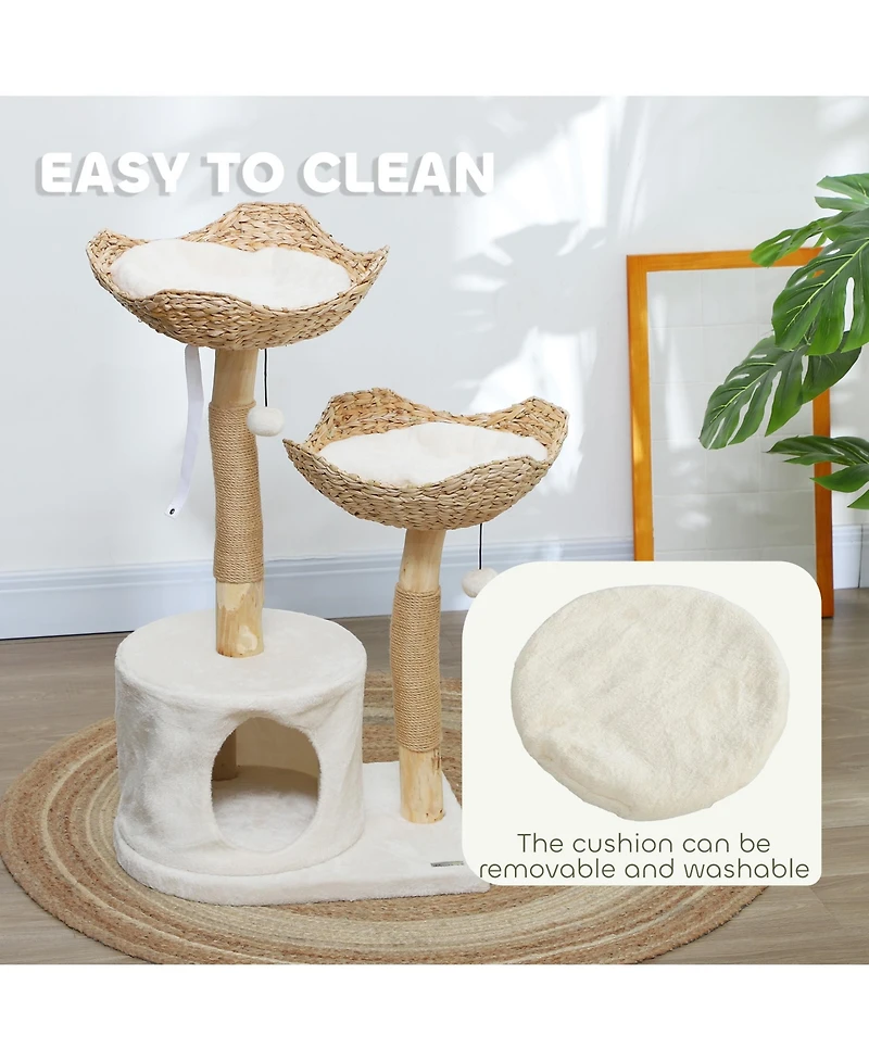 PawHut Modern Cat Tree with Wooden Scratching Posts, Condo, Beds & Cushions