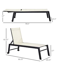 Flynama Outdoor Lounge Chair, Patio Lounger with 5-Position Reclining Backrest and 2 Wheels for Poolside, Beach, Lawn, Cream White