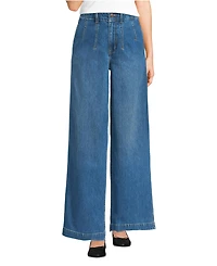 Lands' End Women's Petite Soft Denim High Rise Wide Leg Top Stitch Trousers