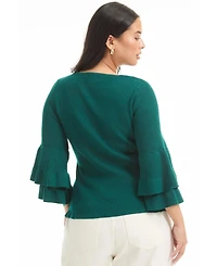 June + Vie Women's Plus Ruffled Long-Sleeve Sweater