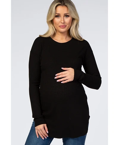 Pinkblush Maternity Black Long Sleeve Round Hem Textured Top