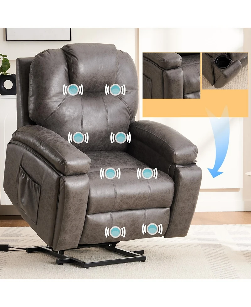 Flynama Power Lift Recliner Chair with Massage for Elderly, Overstuffed Wide Recliners, Heavy Duty and Safety Motion Reclining Mechanism
