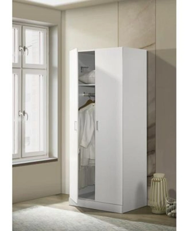 Homlux 29.5w White Double Door Wardrobe With Shelf Hanging Rod For Organized Living