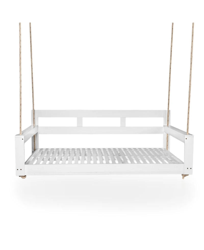 Flynama Patio Wooden Twin Size Porch Swing Daybed Frame, Garden Swing Bench Chair with 4 Hanging Ropes for Backyard,Outdoor,White