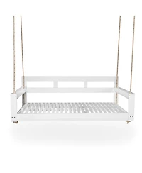 Flynama Patio Wooden Twin Size Porch Swing Daybed Frame, Garden Swing Bench Chair with 4 Hanging Ropes for Backyard,Outdoor,White