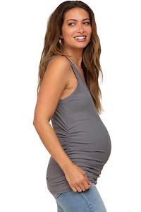 Pinkblush Maternity Charcoal Ribbed Sleeveless Ruched Tank Top