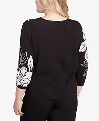 Alfred Dunner Women's Dramatic Floral Jacquard Sweater