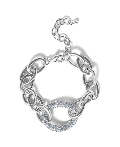 Jessica Simpson Silver-Tone Pave Oval Link Bracelet