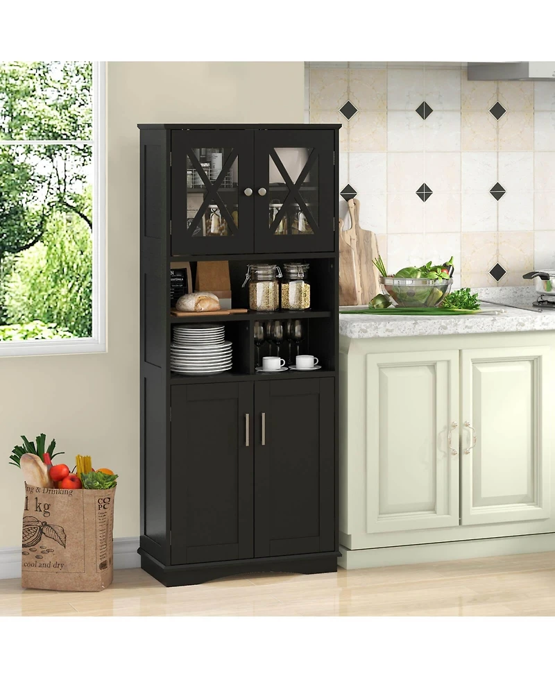 Costway Tall Bathroom Cabinet Large Floor Storage with Acrylic Doors & 3 Cubes